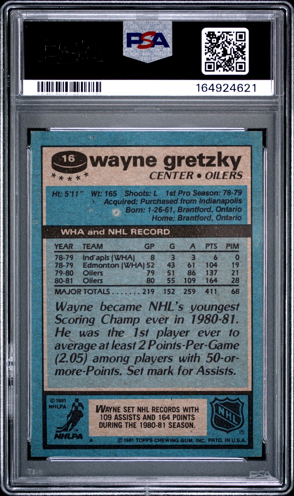 1981 TOPPS #16 WAYNE GRETZKY PSA 8 view 2