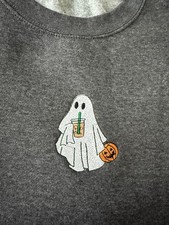 Embroidered Cute Ghost Sweatshirt, Embroidered Halloween Shirt,