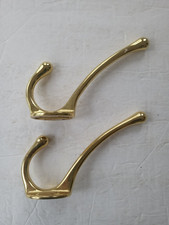 Vintage Solid Brass Wall Coat Hook Set of 2 Large 4.5  Kitchen Door Hat Hooks