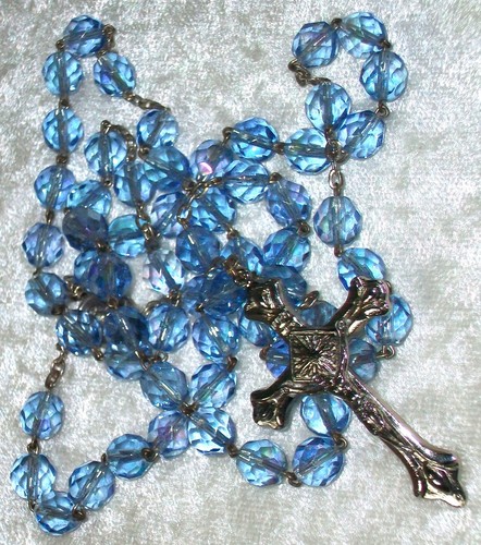 Vintage Italian Blue Crystal Glass Mental Illness Patron Saint Dymphna Rosaries
