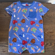 Little sleepies play Romper shorty 3-6 months baseball Sports blue boys