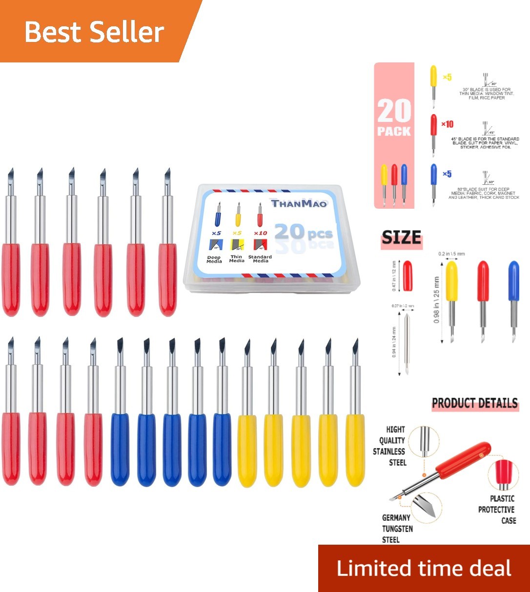 Cricut 20 Pcs Blade Replacement Set - Fine, Standard & Deep Cut for All Projects