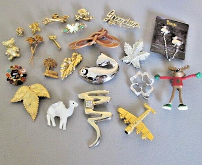 22 pc Lot Vtg-Now Misc Brooch Pin Trifari Coro Monet ParkLane Leaf Plane Flower
