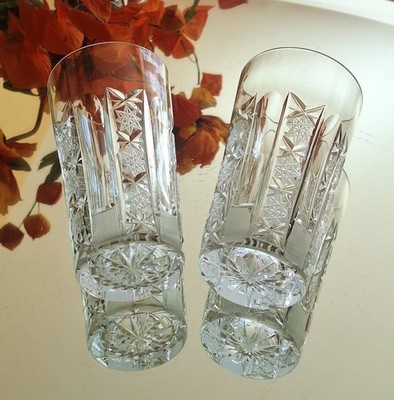 Crystal Drinking Tumblers Highball Glasses Criss-Cross Cut  Bohemia  Set of 4