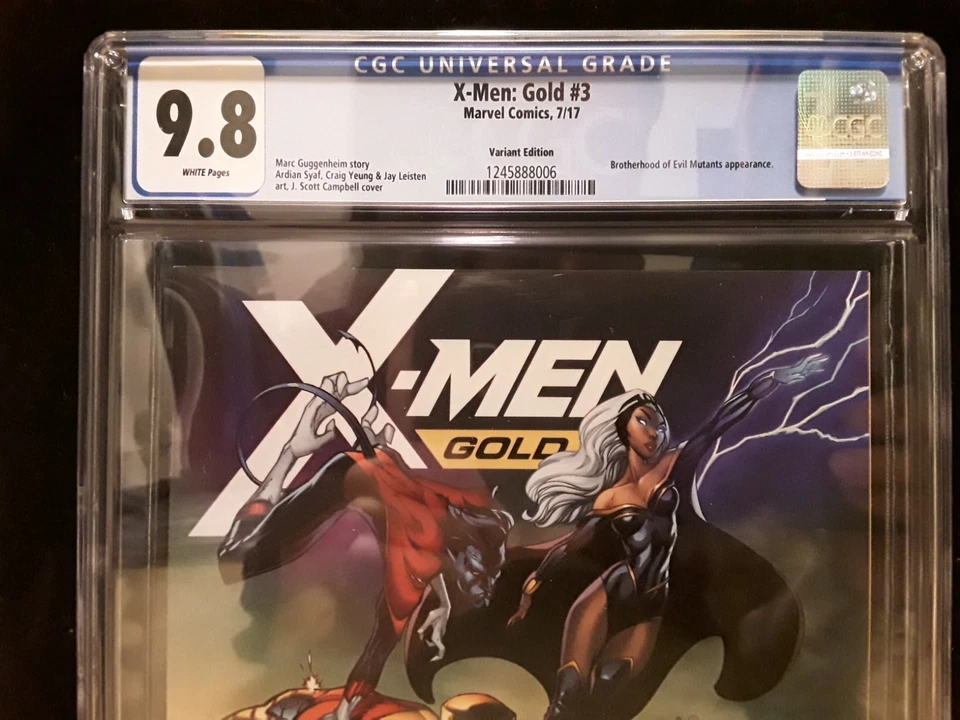 CGC 9.8 X-Men Oro # 3 1:25 J Scott Campbell Variante Hermandad de Mutantes Malvados Foto 2 de 4
