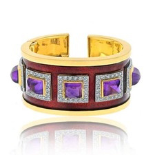 David Webb Platinum & 18K Yellow Gold Bastille Sugarloaf Amethyst Red Enamel Dia