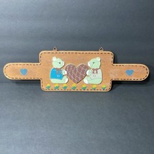 Vintage Wooden Wall Hanger Bears In Vests Cottagecore Nursery