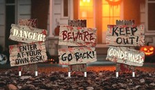3 Piece Scary Halloween Outdoor Yard Signs with Metal Stakes NEW Holiday