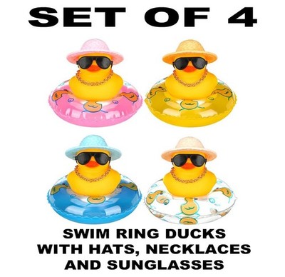 FREE SHIP - LOT OF 4 SETS RUBBER DUCKS DASHBOARD CRUISE DUCK WITH SWIM RINGS