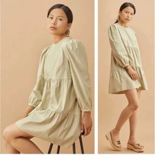 Reformation Beckett Women’s Light Green Tiered Long Sleeve Mini Dress Size XS