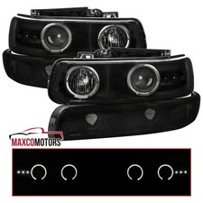 Fits 1999-2002 Silverado Tahoe Smoke Projector Headlightsbumper Lamps Led Halo
