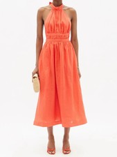 Zimmermann Shelly Halter Bow Midi Dress in Blood Orange Size 2 (AU 12)