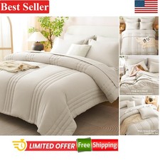 Contemporary 7-Piece Queen Comforter Set with Soft Down Alternative - Beige