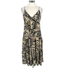 Patrons Of Peace Tropical Leaf Print Boho V-Neck Sundress Ivory Black Size XS