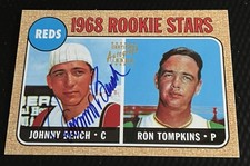 1998 Johnny Bench Reds Topps Stars '68T Reprint On-Card Autograph Card #1