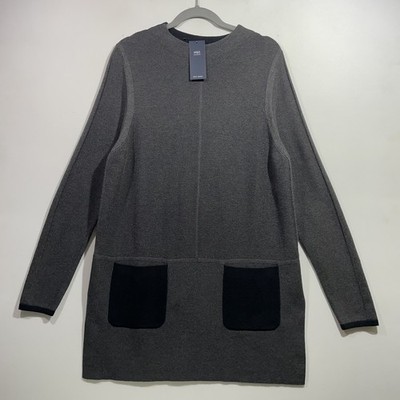 M&S Collection Shift Jumper Dress UK 12 Charcoal Utility Pockets Chore Wool BNWT