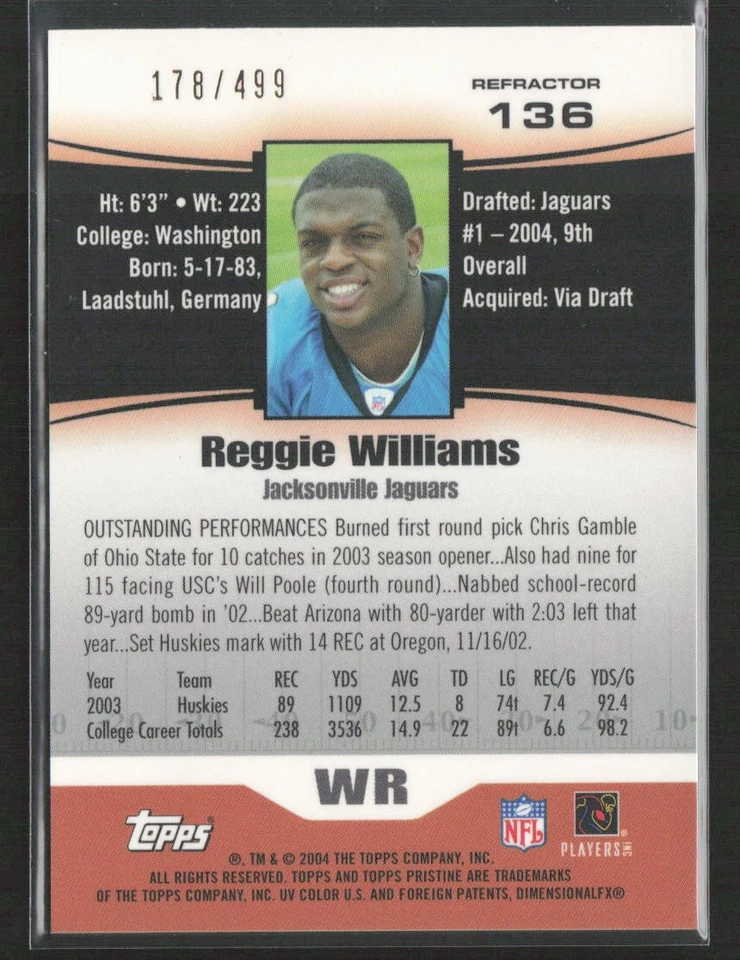 Ben Watson 2004 Topps Pristine #58 Refractors /499 New England Patriots - Image 2 of 2