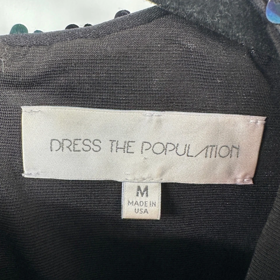 VESTIDO LA POBLACIÓN Mini Vestido Vaina Manga Larga Lentejuelas Iridiscentes Negro Talla M Foto 4 de 4