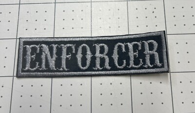 ENFORCER  4'' x 1''  GRAY ON BLACK motorcycle patches for vests iron/sew on