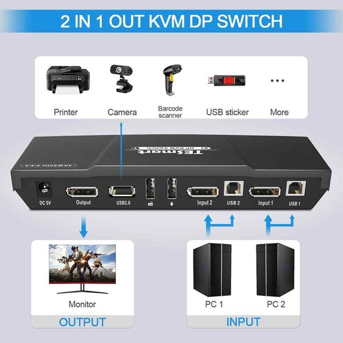 DisplayPort KVM for Single Monitor - 2x1 KVM Switch Supports 4K@60Hz - No EDID - Photo 6/8