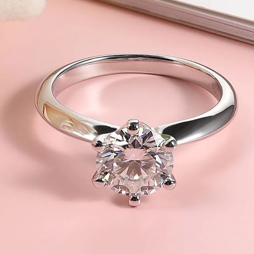 10 Carat Moissanite Platinum Plated 925 Sterling Silver Solitaire Ring - Picture 2 of 5