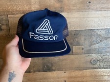 Fasson Snapback Hat VTG Trucker Cap USA Made BROKEN Navy Blue White Shelf Adult