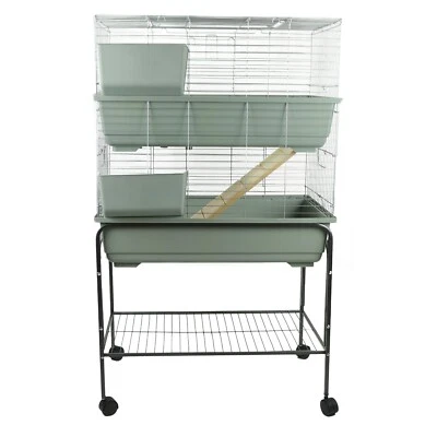 Rabbit Bunny Guinea Pig Cage 100cm Silver Double Tier Stand Pet