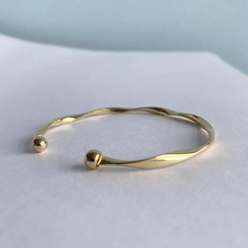Classic Twisted Adjustable Cuff Bangle Bracelet in Solid 14k Yellow Gold Plated - Picture 4 of 15