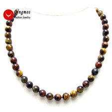 4-8mm Round natural Multicolor tiger's-eye Necklace for Women Chokers Jewelry