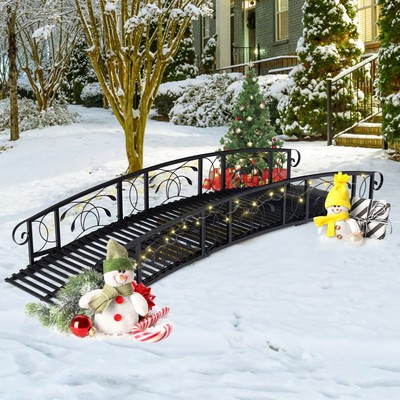 Garden Bridge 8 FT Metal Garden Bridges for Outdoors Arch Walkway w/ Side Rails