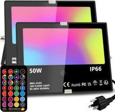 Led Flood Light Outdoor, 50W RGB Color Changing Landscape Lighting with Remote,