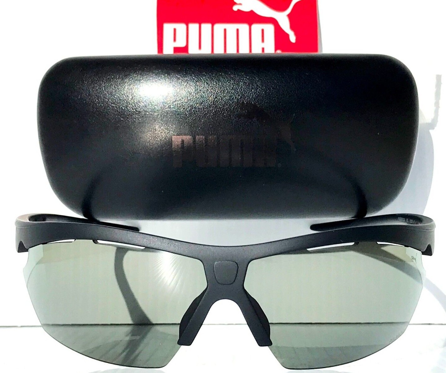 NEW PUMA Matte Black SemiRimless POLARIZED Gray Lens Sunglass PU0005S