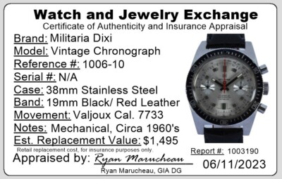 Rare Dixi Militaria Men's 38mm Manual Chronograph Watch 1006-10