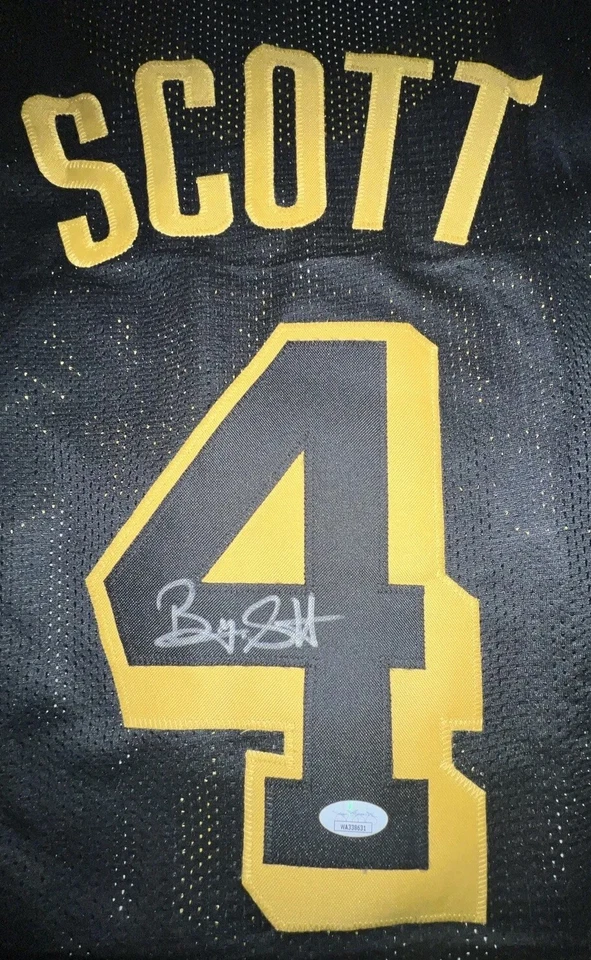 Camiseta deportiva autografiada por Byron Scott #4 de la NBA Los Angeles Lakers adulto XL negra amarilla Foto 3 de 4