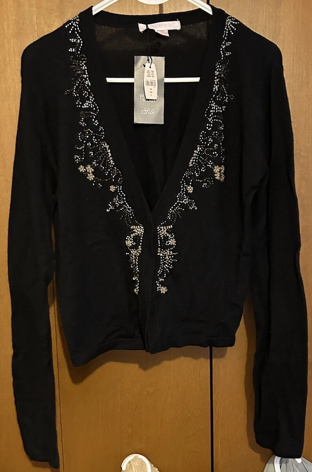 Cárdigan de Seda Victoria’s Secret Estilo Suéter Top (L) Negro ¡Nuevo Con Etiquetas!! Foto 4 de 4