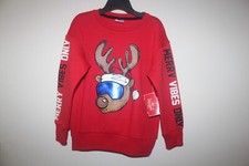 Boys Holiday Time Reindeer Christmas Sweatshirt in Red Ugly Sweater
