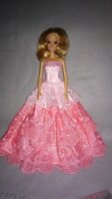 Barbie Kleid Prinzessin Ballkleid Puppen Kleidung Brautkleid Rosa Spitze #D