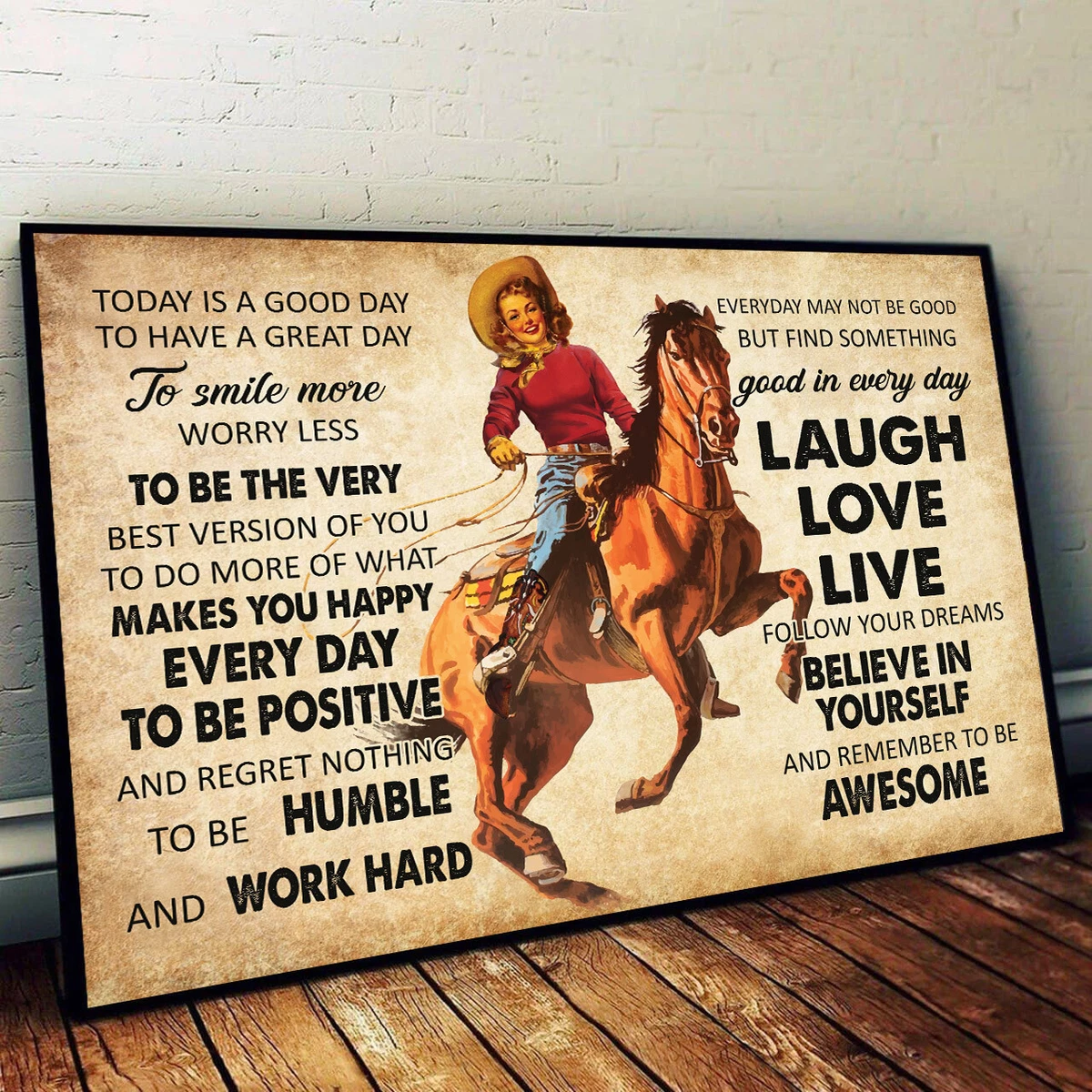 Cowgirl Laugh Love Live Believe In Yourself Rider Horses Horse Riding  Canvas | eBay