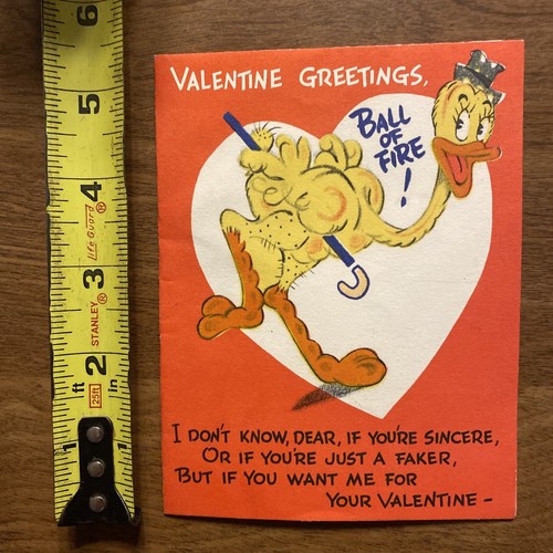 Tarjeta de felicitación vintage del día de San Valentín de los años 40 avestruz con pluma de bastón cuerpo 3D P1C - Imagen 11 de 12