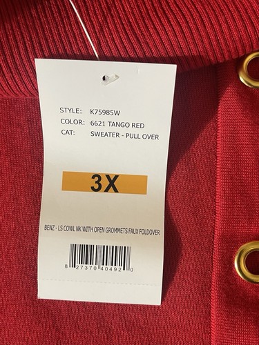 ByDesign Women’s Plus Size 3XL Red Button-Accent Ribbed Cowl Neck Sweater NWT - Picture 4 of 8