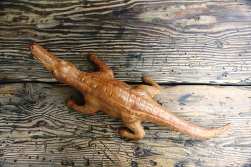1950s Indian Vintage Hand Crafted Leather Crocodile Figurine Alligator? Handmade - Picture 4 of 8