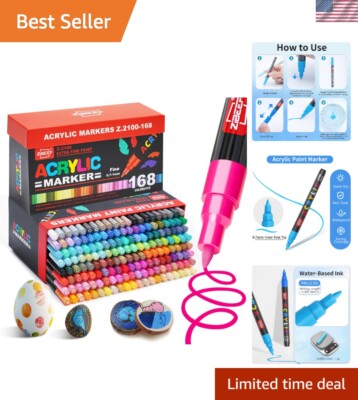 High Saturation Acrylic Paint Marker Set - 168 Colors, Quick-Drying & Safe