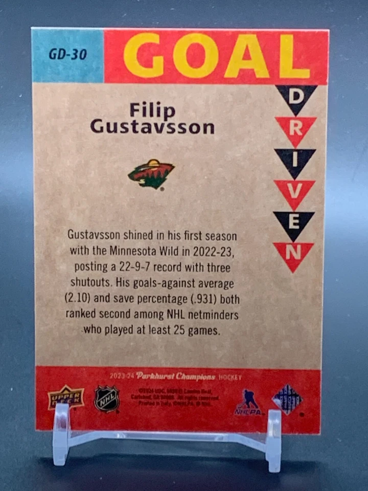 2023-24 Parkhurst Champions Goal Driven GD-30 FILIP GUSTAVSSON Minnesota Wild - Image 2 of 2