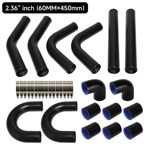 2.36" 60mm Aluminum Universal Intercooler Turbo Piping pipe + Hose Kit Black - Picture 3 of 10