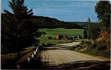 Barn and Silo Farm Scene down Gravel Road Vintage Chrome Postcard B18