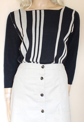 Benetton Strickpullover marine weiß gestreift Made in Italy 50% Wolle Gr. L/14-16