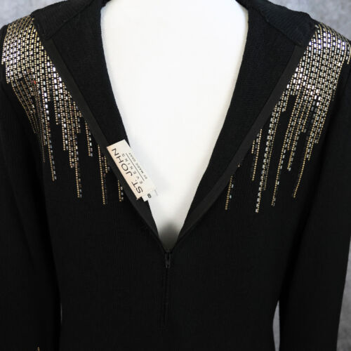 ST JOHN Evening Black with Silver and Gold Paillette Embellished Dress Size 8 - Picture 7 of 8