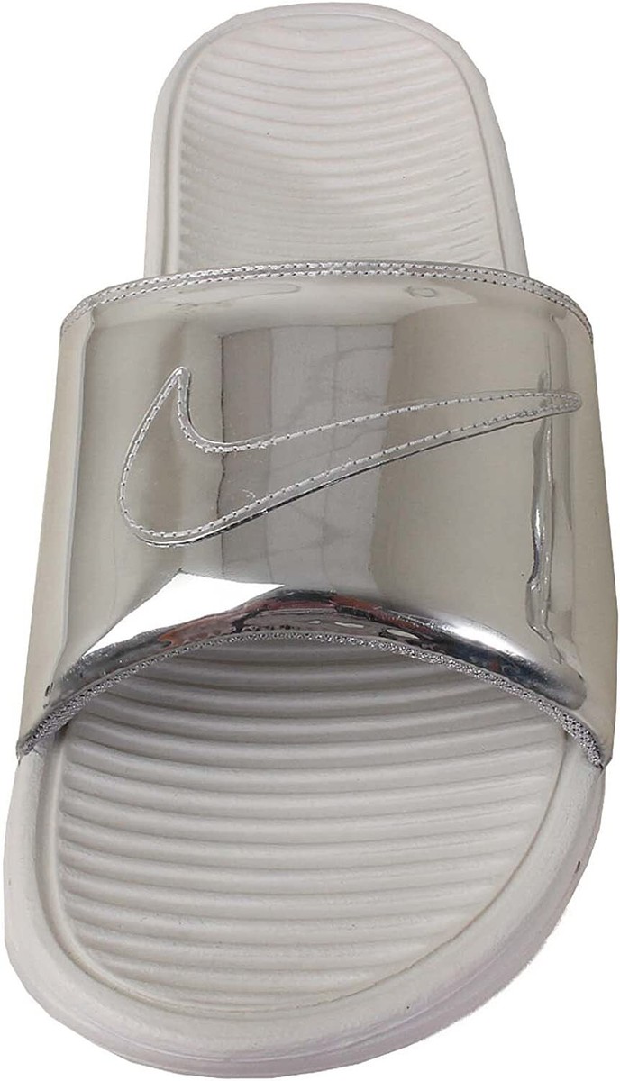 NIKE BENASSI SOLARSOFT SOLID SP 'LIQUID SILVER' METALLIC SLIDES