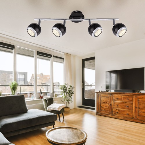 Lampada Da Soffitto 4 Fiamme Spot Regolabili Nero Cromo - Foto 3 di 10