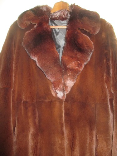 9M Genuine sheared mink fur dark nougat coat chinchilla collar L 正品水貂毛長外套染色龍貓領 - Picture 3 of 18